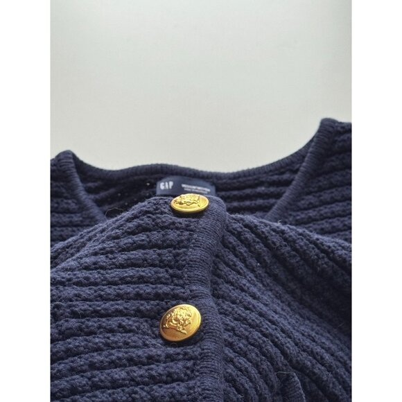 GAP Navy Blue Cotton Textured Knit Gold Button Cardigan Sweater Jacket, Size M - Picture 10 of 15